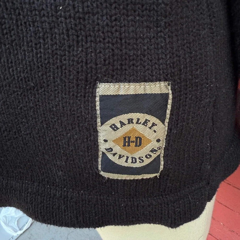 Harley‎ Davidson Women V Neck Sweater XL Black Pullover Knit Biker Streetwear